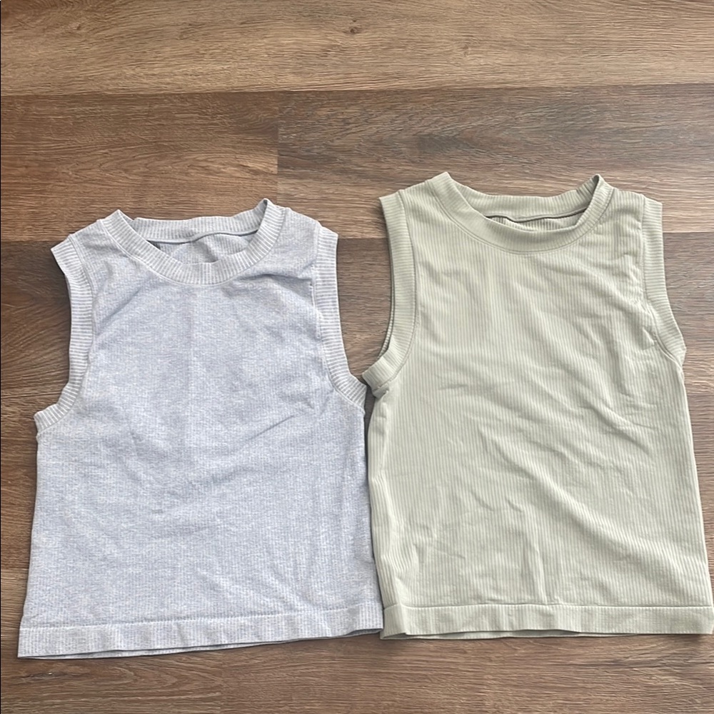Athleta Set of Two Sleeveless Ribbed Tops - Gray and Green